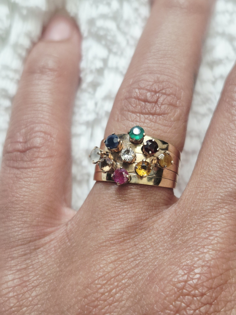 Estate 14k Gold Multicolor Gemstone Cluster Gold Ring - Picture 6 of 13